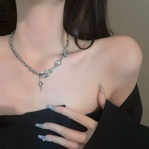 Unique Celestial Moonstone Silver Asymmetrical Star Pendant Choker Necklace